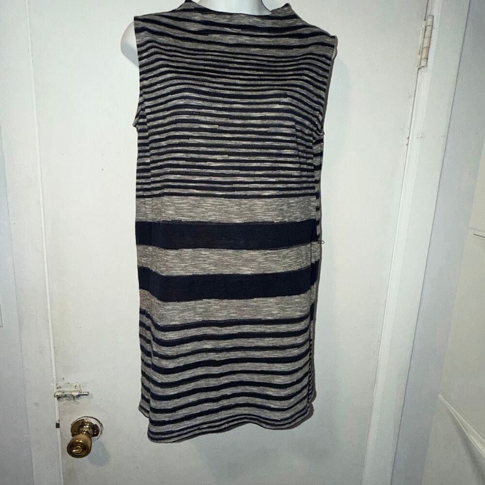 ANTHROPOLOGIE DOLAN Fina Navy and Grey Striped Tunic Sleeveless Top-M